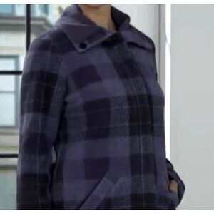 Denim & Co Womens 3X Reg Sherpa Bonded Fleece Jacket Indigo Plaid Snap Front NWT